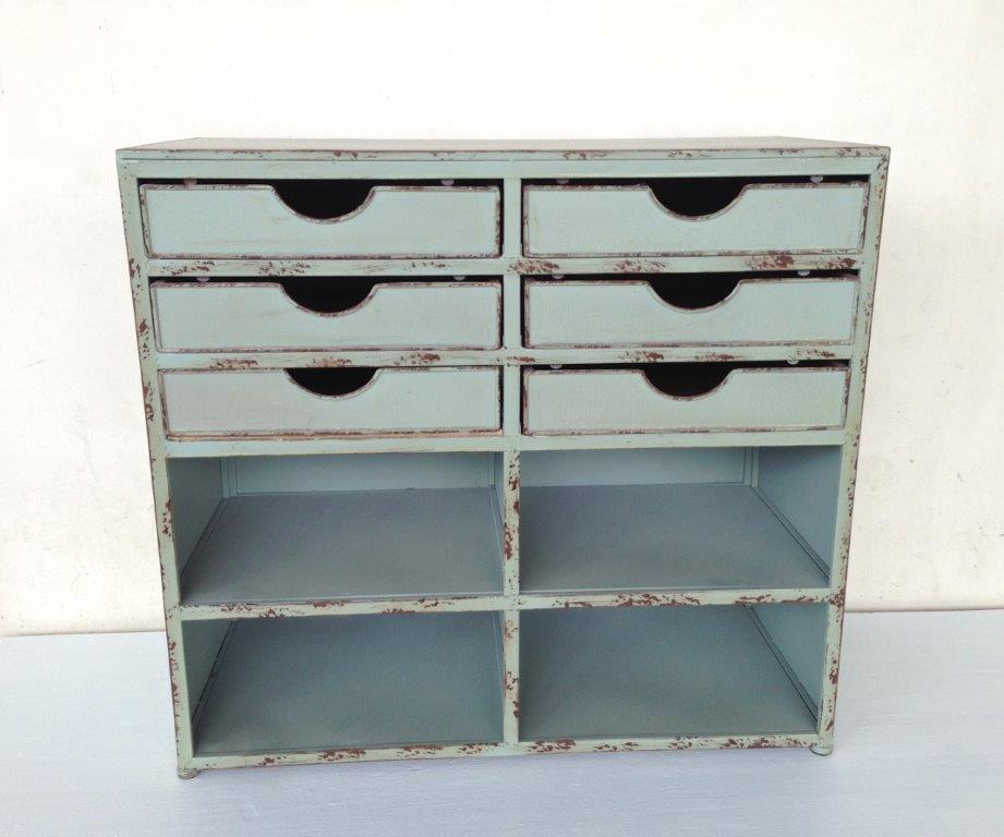 Grey Green Iron 6 Draw Cabinet